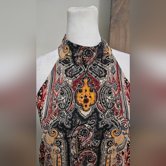 AMERICAN THREADS Paisley Print High Neck Halter Mini Dress.Black/red Multi.M NWT - Picture 14 of 14